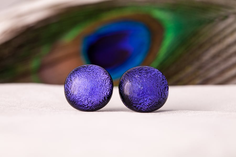 Handmade Purple Fused Glass Sterling Silver Stud Earrings