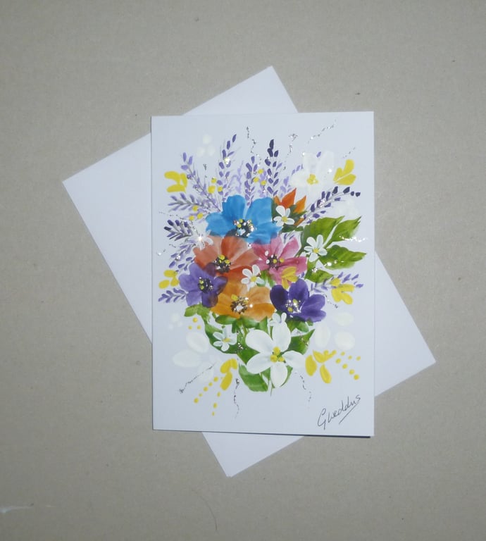 original art hand painted floral greetings card ( ref FA 314 J1 )