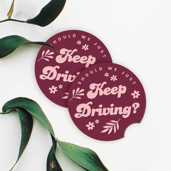 Keep driving - Floral Retro Car Coaster Set: Harry Styles Lover Gift, Girly Car 