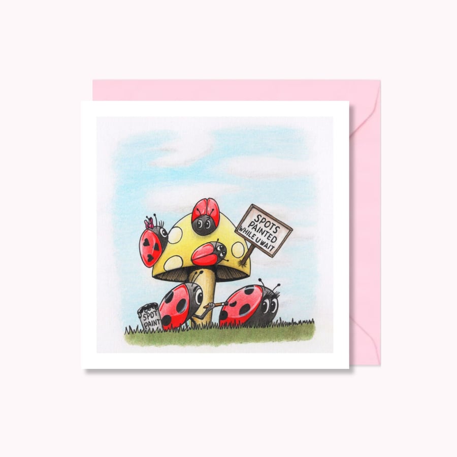Ladybirds Greeting Card: Ladybugs Painting Their Spots Illustration (219)