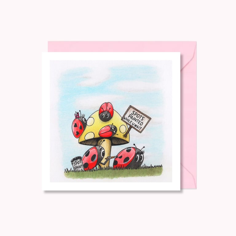 Ladybirds Greeting Card: Ladybugs Painting Their Spots Illustration (219)