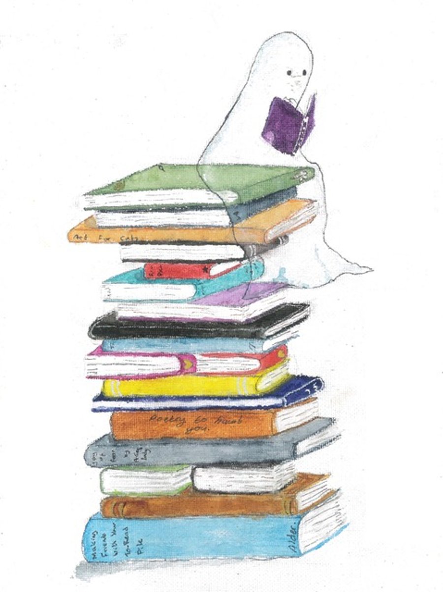 The eternal To Read pile (Art print).