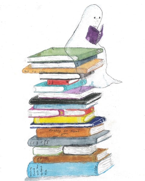 The eternal To Read pile (Art print).