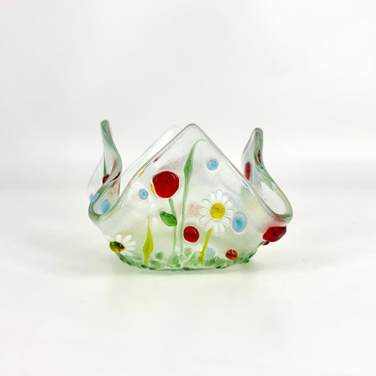 Fused Glass  Floral Tea Light Holder 