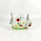 Fused Glass  Floral Tea Light Holder 