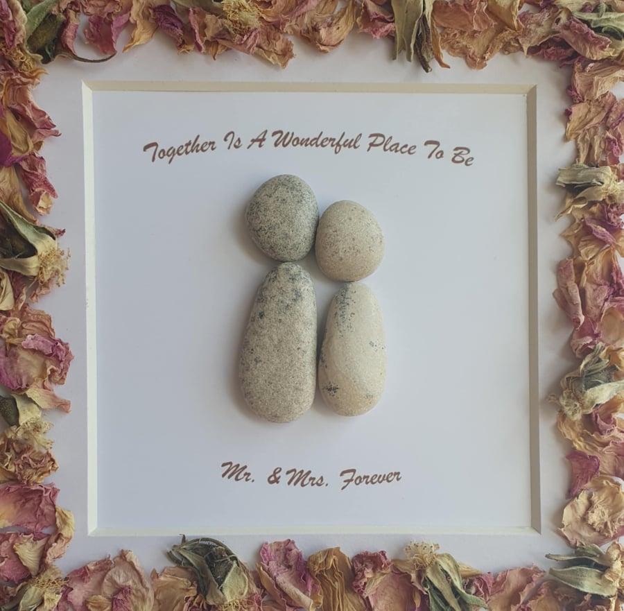 Pebble Art Couple Frame, Wedding, Anniversary, Love, Meaningful Gift