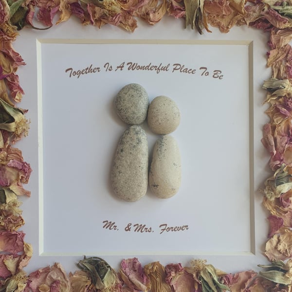 Pebble Art Couple Frame, Wedding, Anniversary, Love, Meaningful Gift