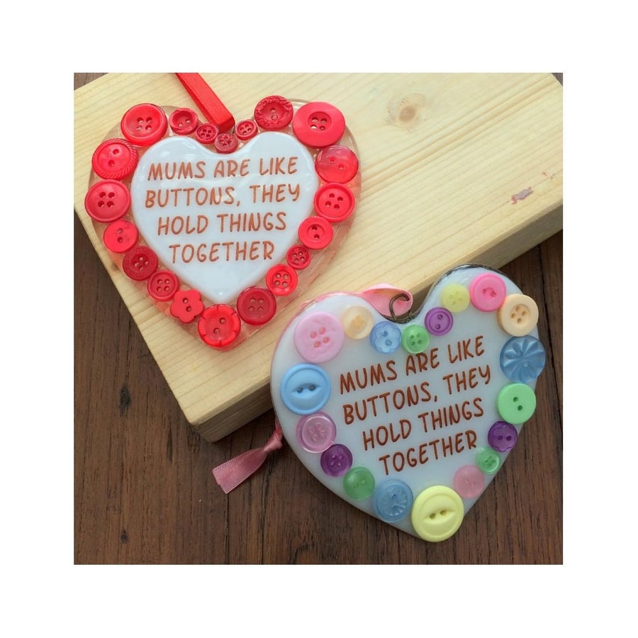 Handmade Fused Glass Mums Are Like Buttons Hanging Heart Picture Decoration