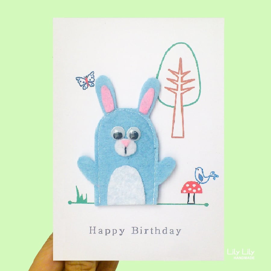 Birthday Bunny finger puppet card, woodland ani... - Folksy