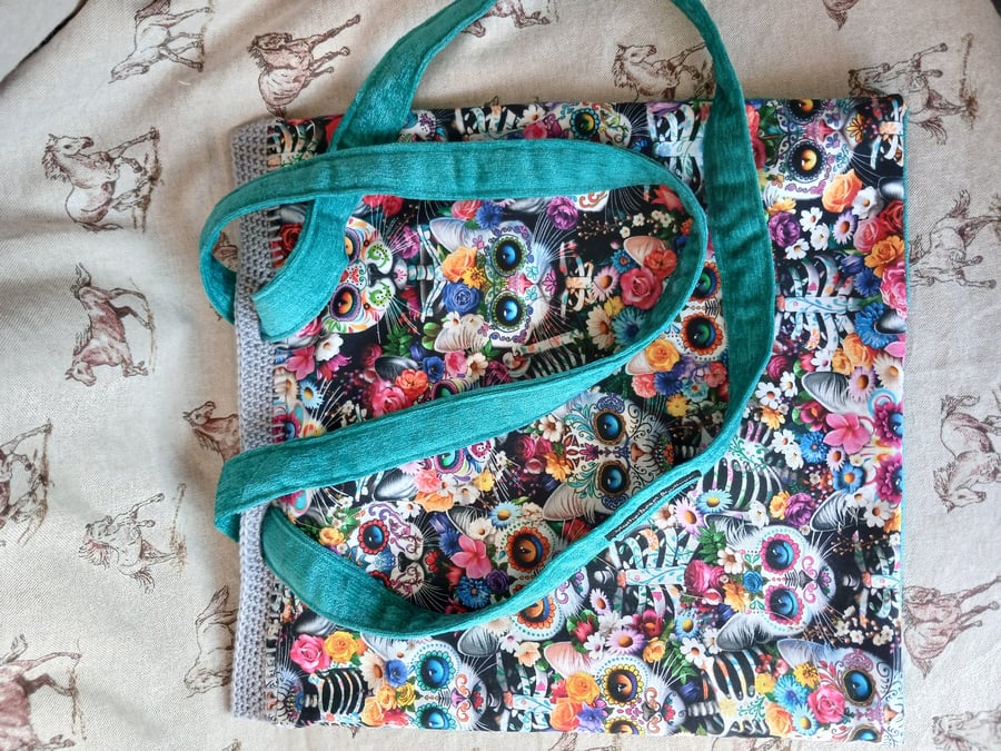 Handmade tote bag "day of the dead cat"
