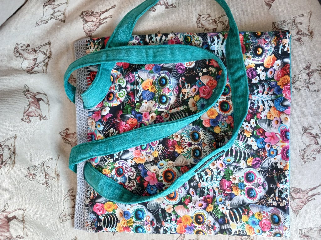 Handmade tote bag "day of the dead cat"