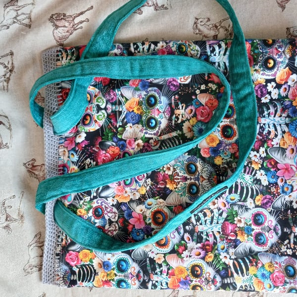 Handmade tote bag "day of the dead cat"