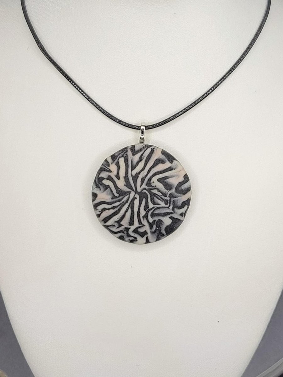 Handmade Polymer Clay Pendant Necklace, 40mm Artisan Boho Jewelry