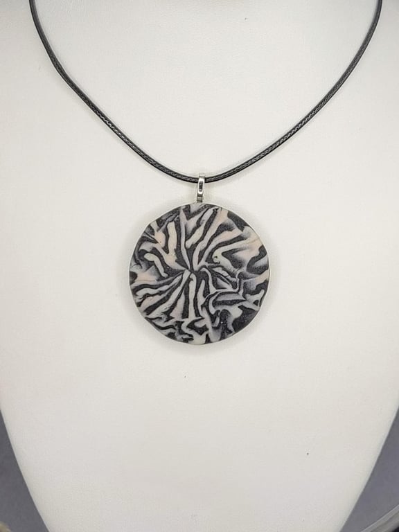 Handmade Polymer Clay Pendant Necklace, 40mm Artisan Boho Jewelry