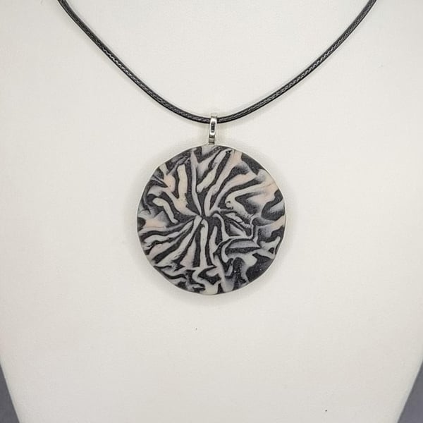 Handmade Polymer Clay Pendant Necklace, 40mm Artisan Boho Jewelry