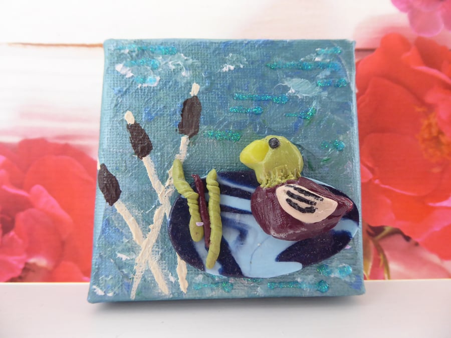 Mini Duck Art, Mini Canvas Painting, Mixed Media Mini Art