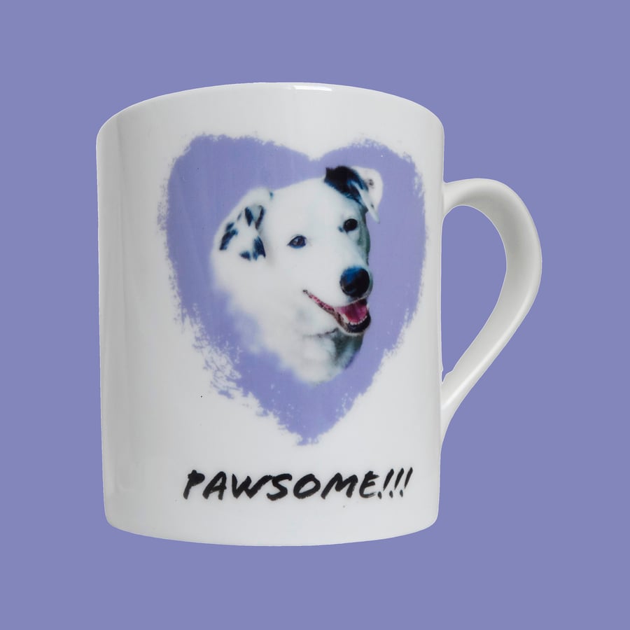  PAWSOME - Bone China Mug Smily Dog in a Lavender Heart !