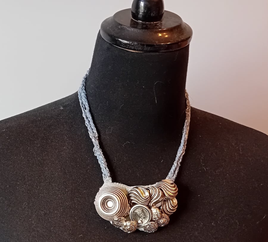 Silver Button Necklace