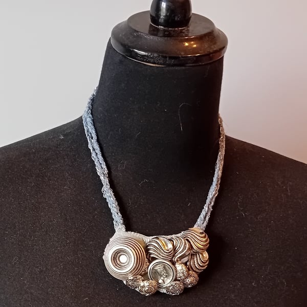 Silver Button Necklace