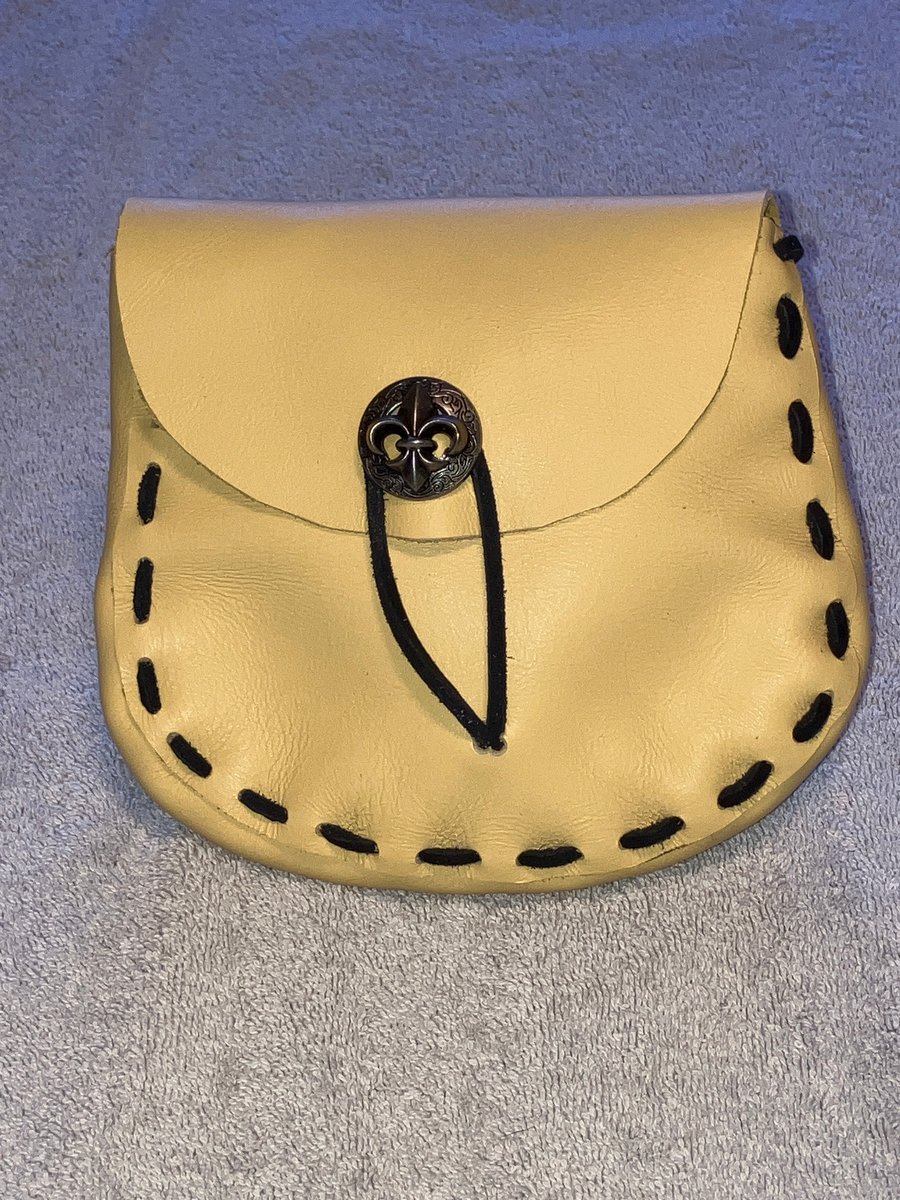 Yellow Coloured Leather Medieval Style Pouch with Fleur de Lis Closure