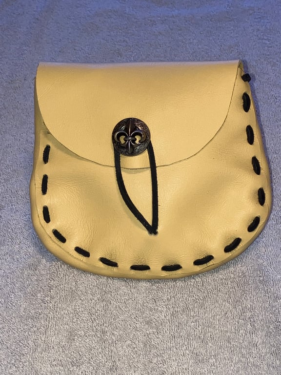 Yellow Coloured Leather Medieval Style Pouch with Fleur de Lis Closure