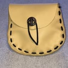 Yellow Coloured Leather Medieval Style Pouch with Fleur de Lis Closure