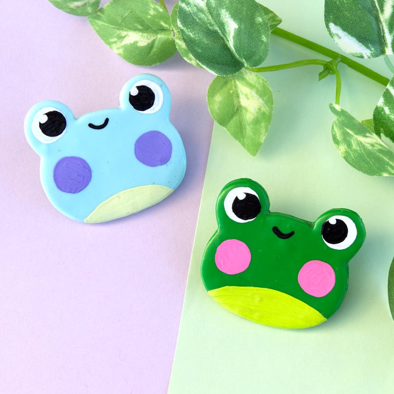 Cute Bright Green Polymer Clay Frog Pin Badge Brooch