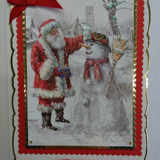 Handmade Christmas Card Santa Old St Nick and Snowman