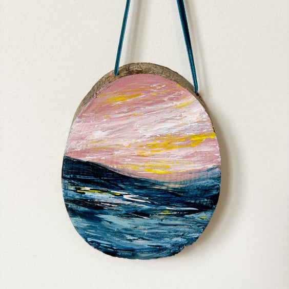 Original Seascape Hanging Wooden Log Slice - 'Hope'