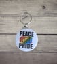 Peace, Love Pride Keyring with a Rainbow Design