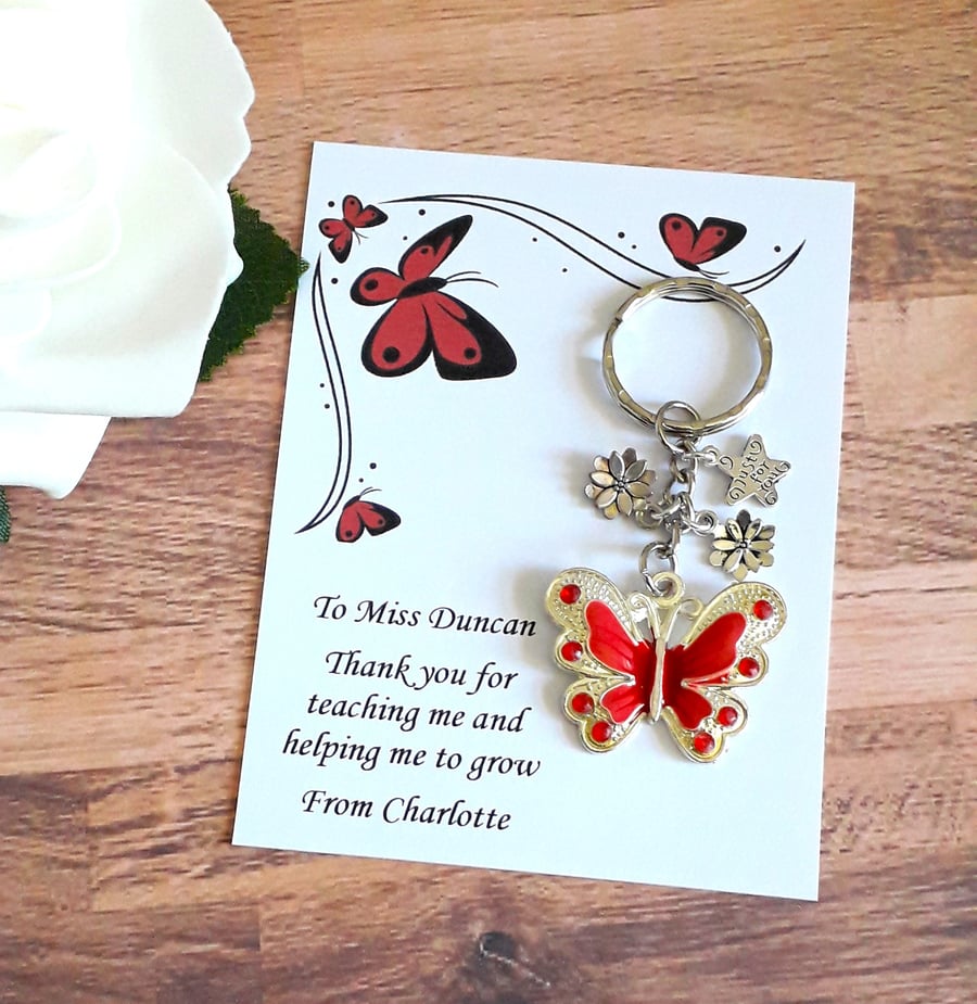 Red Enamel Butterfly Keyring