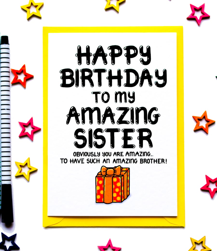 Funny, Joke Birthday Card For Sister From Her Brother