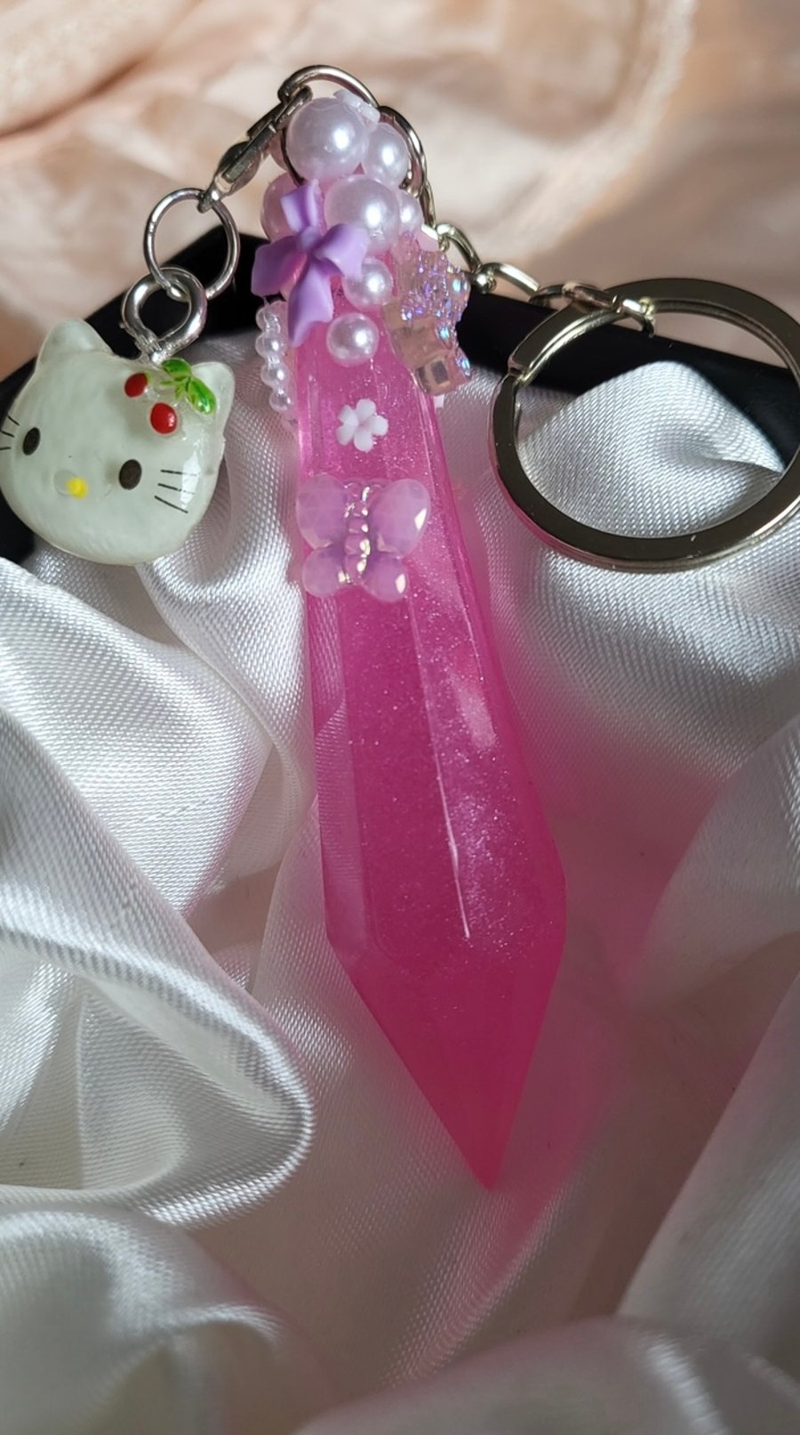Cute Pink Decora Themed Resin Crystal Keychain 