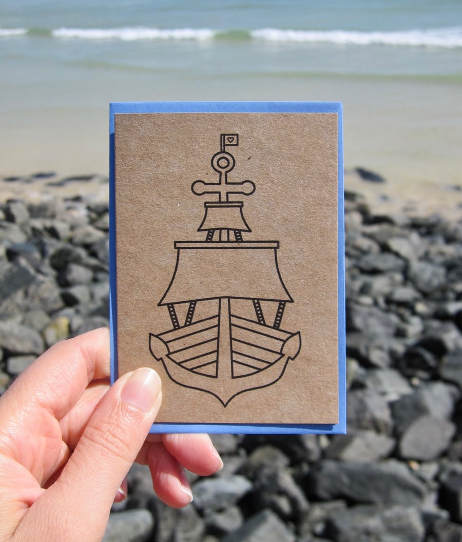 Shipshape - mini greetings card in black or white
