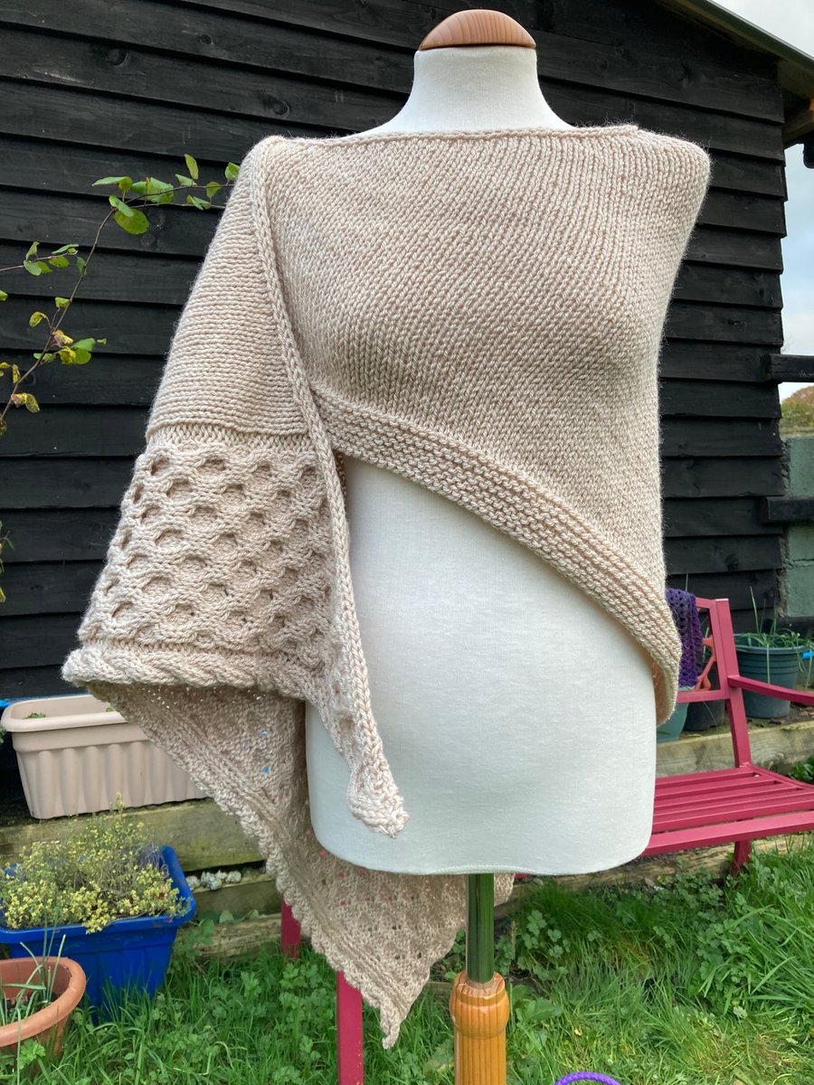 One of a kind Handknitted Triangle Honeycomb Textured Wrap Shawl Scarf