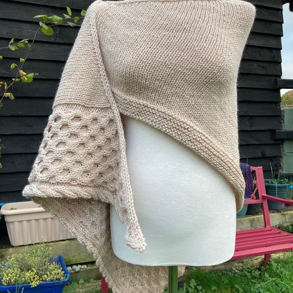 One of a kind Handknitted Triangle Textured Wrap