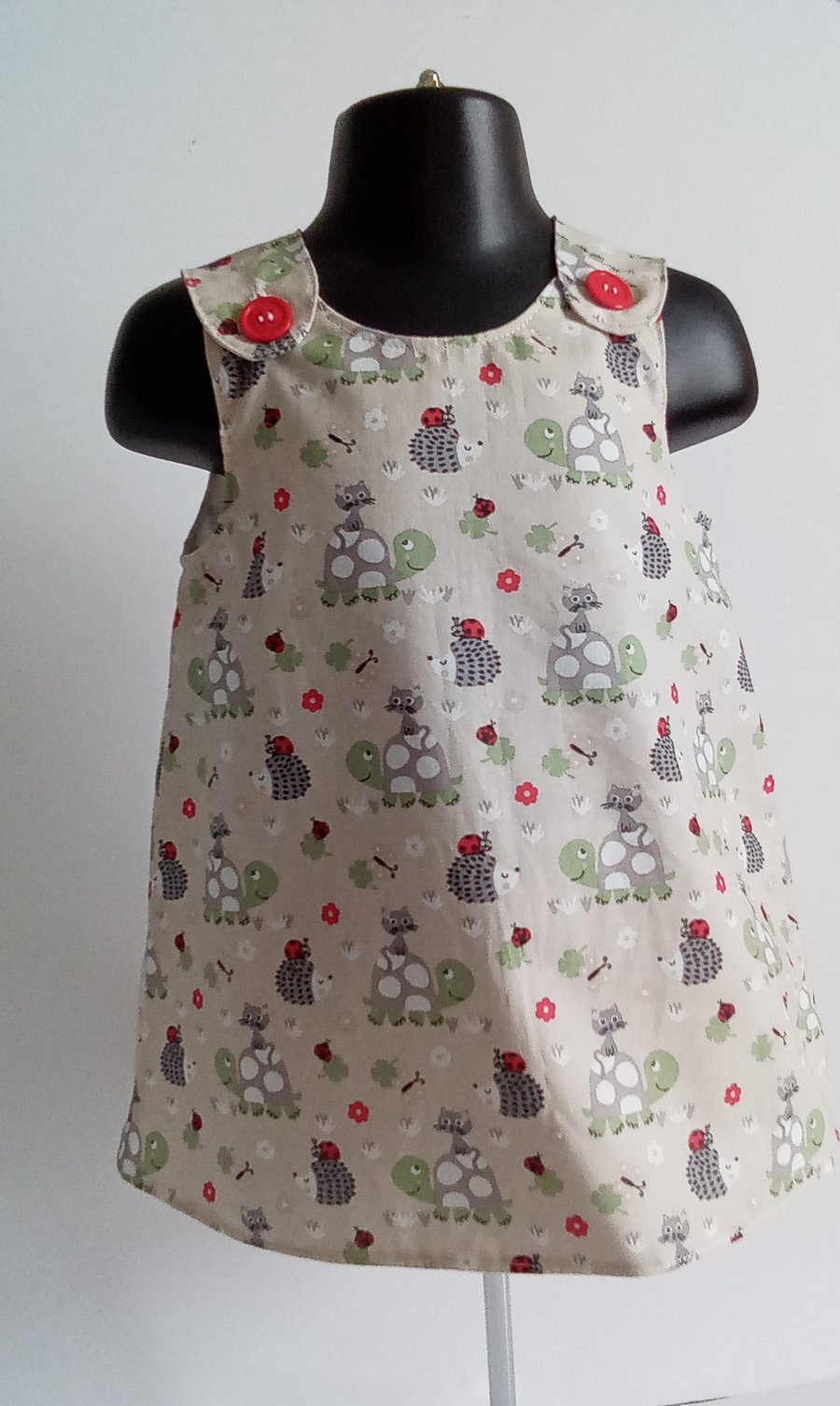 Summer Dress, 12-18 months, A line dress, cotton dress, tortoise, cat, hedgehog