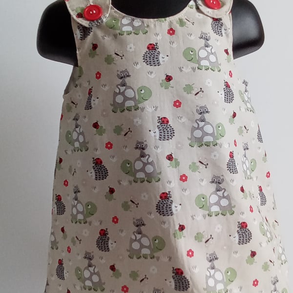 Summer Dress, 12-18 months, A line dress, cotton dress, tortoise, cat, hedgehog