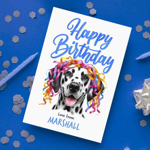 Dalmatian Watercolour Pencil Birthday Card, Spotty Sketches for Pup Lovers