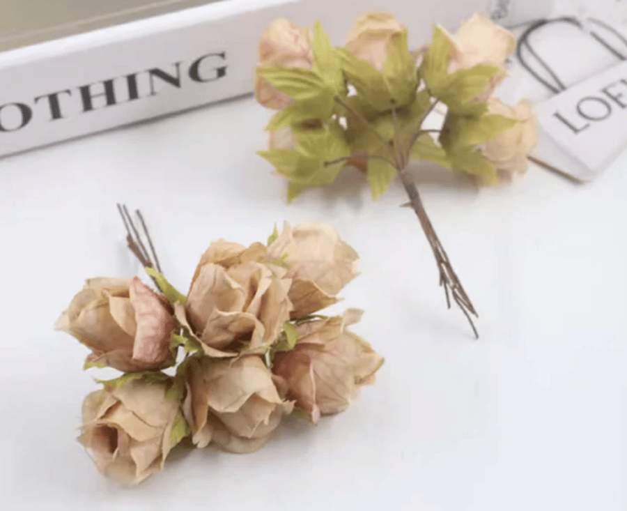 (SF015  pink brown) 30 Pcs, 3cm Fabric Artificial Flowers  