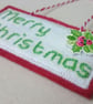 Merry Christmas decoration, hand embroidered felt with holly button - Image 2