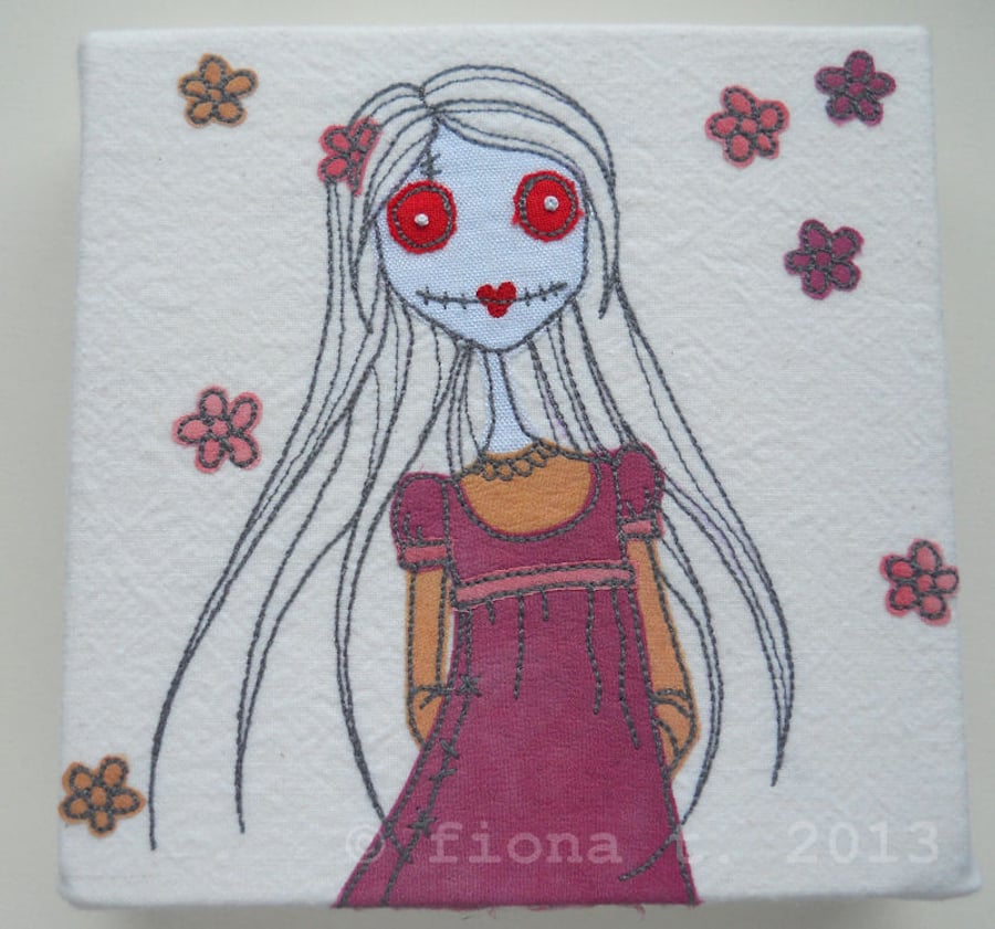 embroidered zombie lady canvas
