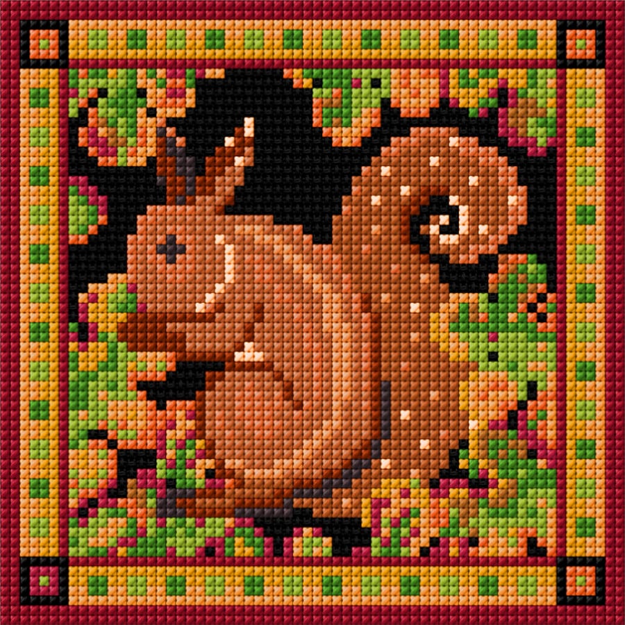 Red Squirrel, Counted Cross Stitch Kit, Native Wildlife, Nature, Picture, Oak 