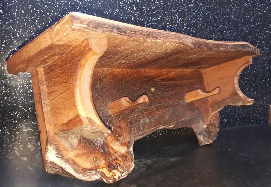 Wooden Coat Rack Solid Oak with Shelf Handmade Hooks Original Unique Rustic