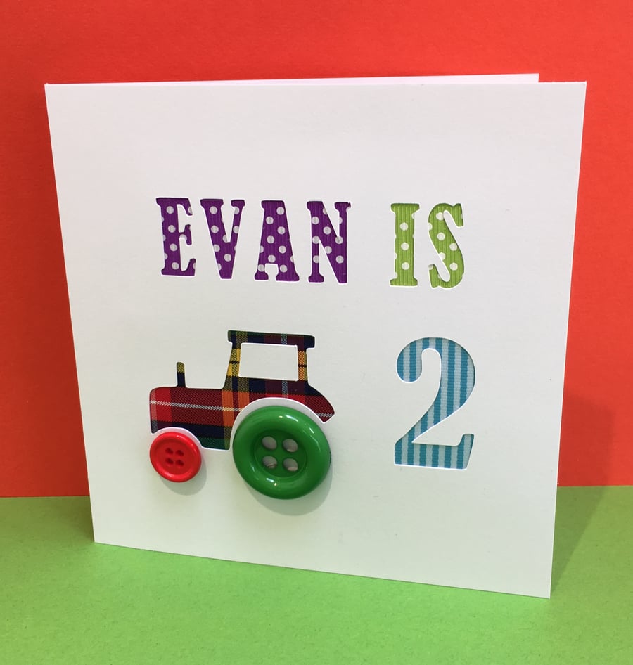 Personalised Tractor Birthday Card for a Child with their Name and Age - Boy