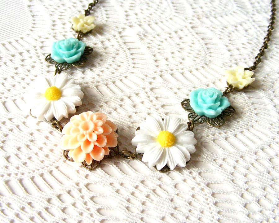 SALE! 20% off! Flower Statement Necklace in Spring Colours