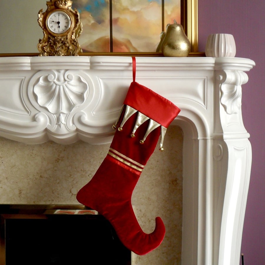 Red velvet Christmas stocking - Folksy