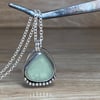 Handmade welsh pale sage green sea glass & silver beaded pendant & silver chain 