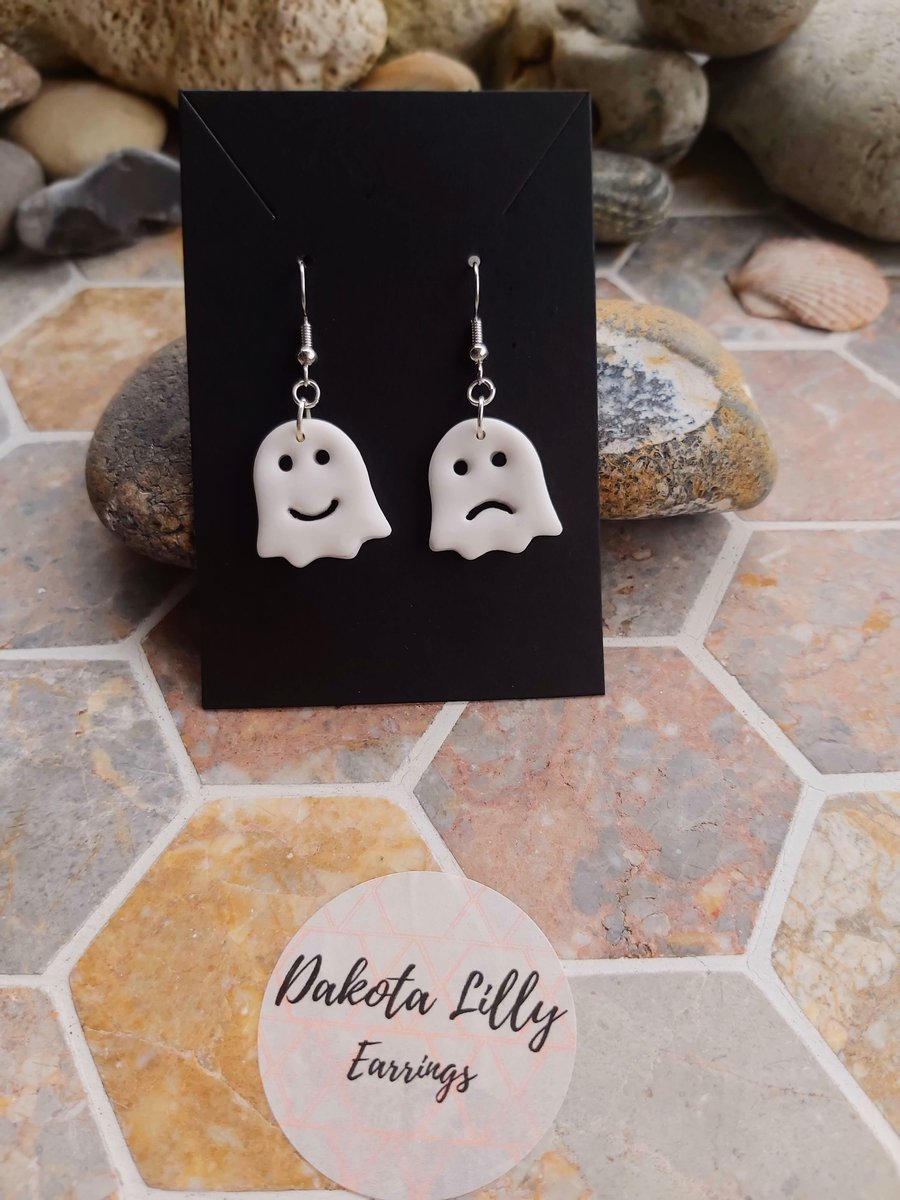 White ghost polymer clay earrings