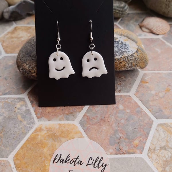 White ghost polymer clay earrings